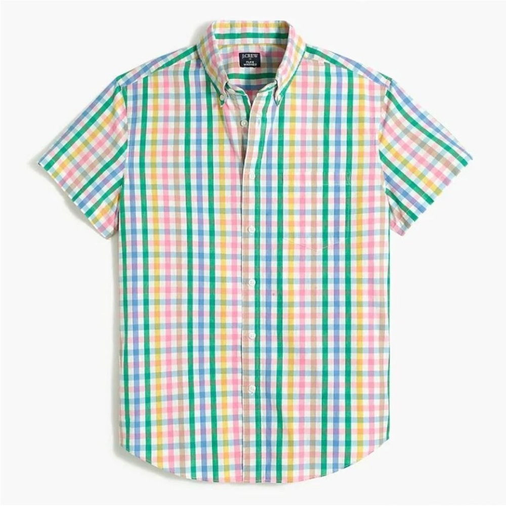 J.Crew Men Slim Short-Sleeve Flex Washed Casual Shirt Multicolor Plaid NWT Med